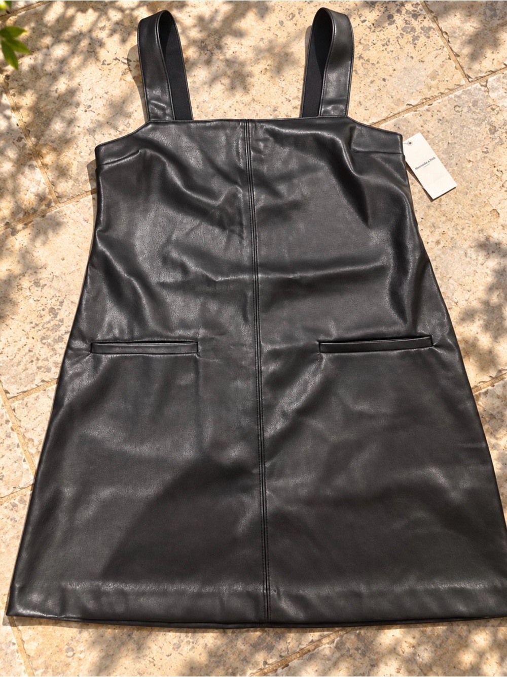 Abercrombie & Fitch Black Faux Leather Pinafore Mini Dress